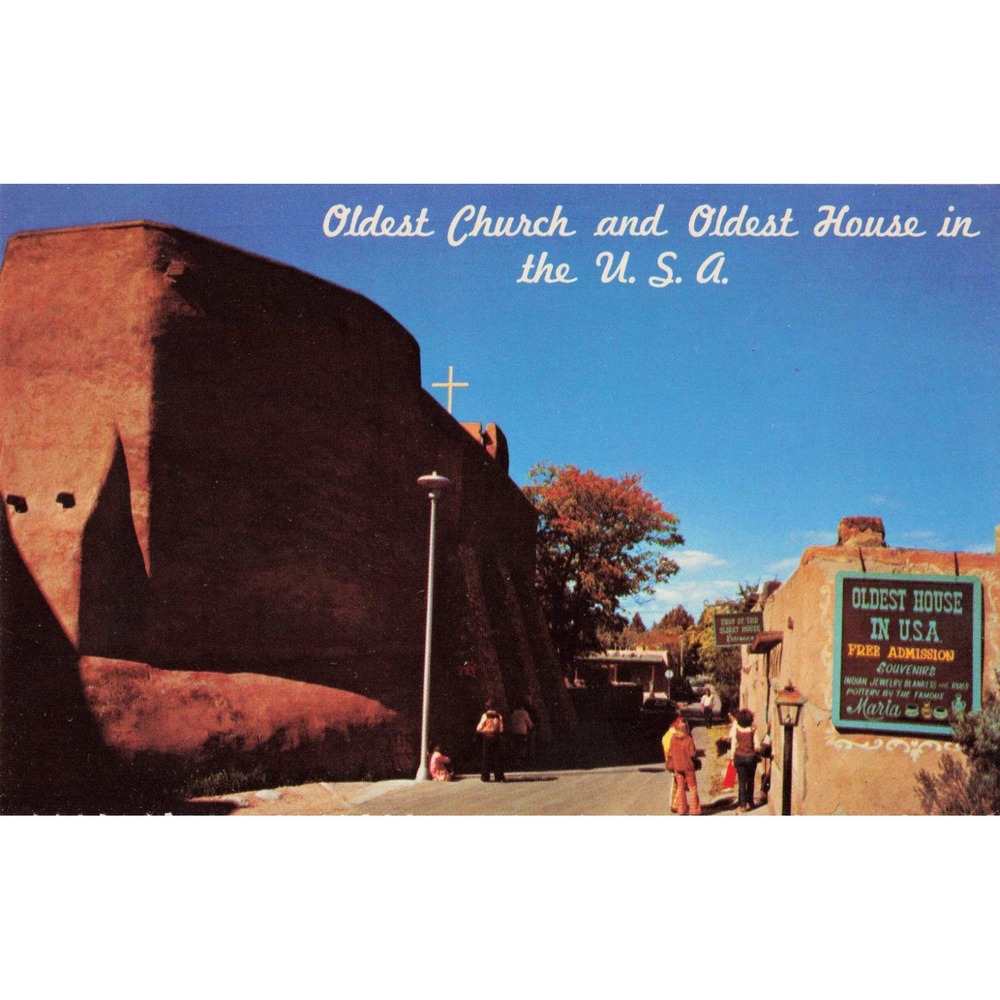 Vintage Santa Fe New Mexico Oldest Church and Oldest House Petley Postcard OH-2 - Picture 1 of 2